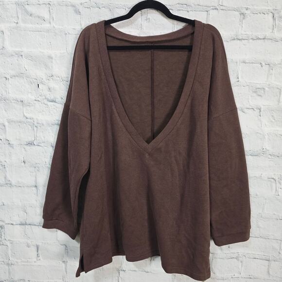 Commense v neck sweater top Sz  L oversized long sleeve brown ACL - Picture 1 of 4